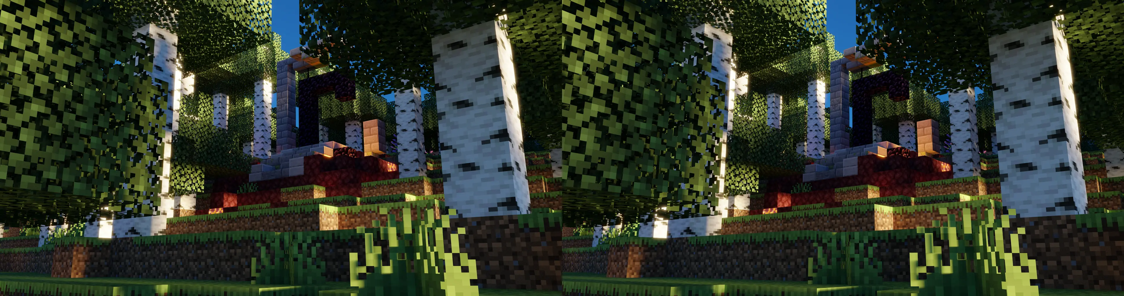 Minecraft birch forest with portal in stereo crossview